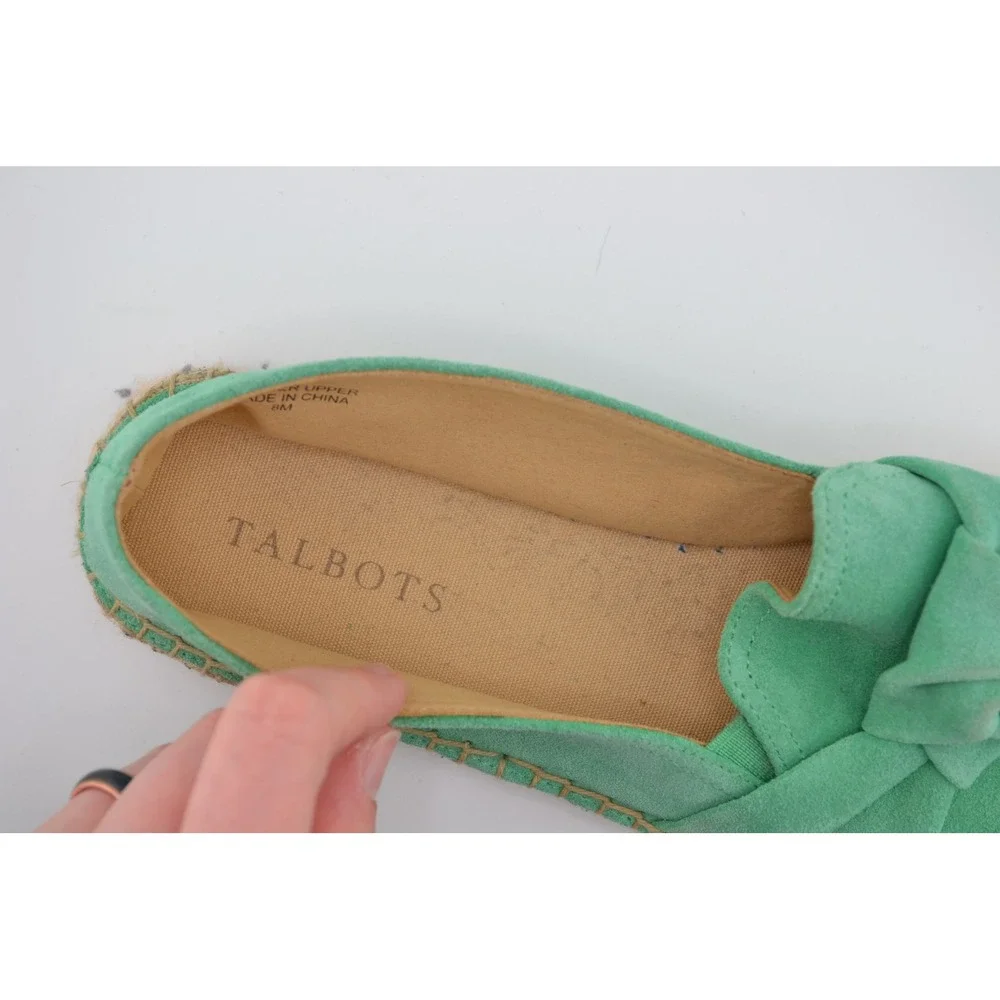 Talbots Espadrille Flats Women 8M Green Excellent Suede‎ Knotted Bow Womens